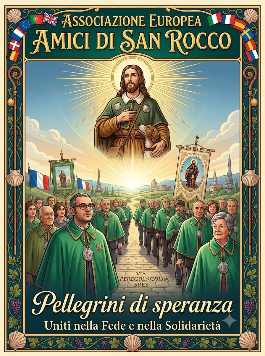 Locandina «Pellegrini di speranza, uniti nella fede e nella solidarietà»: San Rocco e la processione dei devoti d'Europa