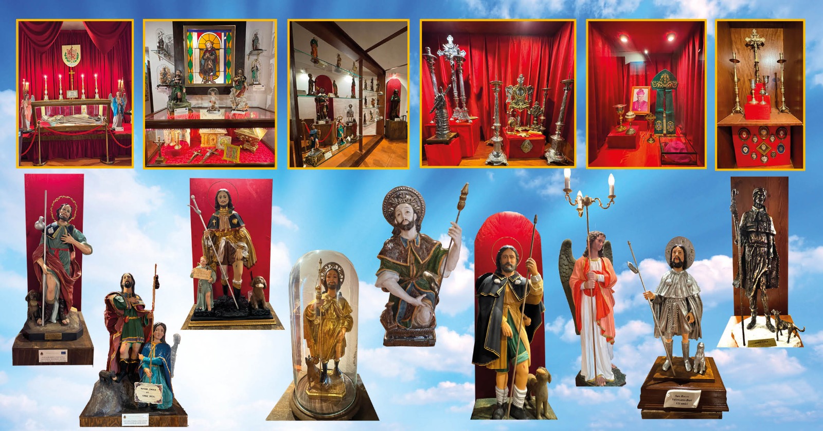 Collage della collezione di statue di San Rocco esposte nel museo